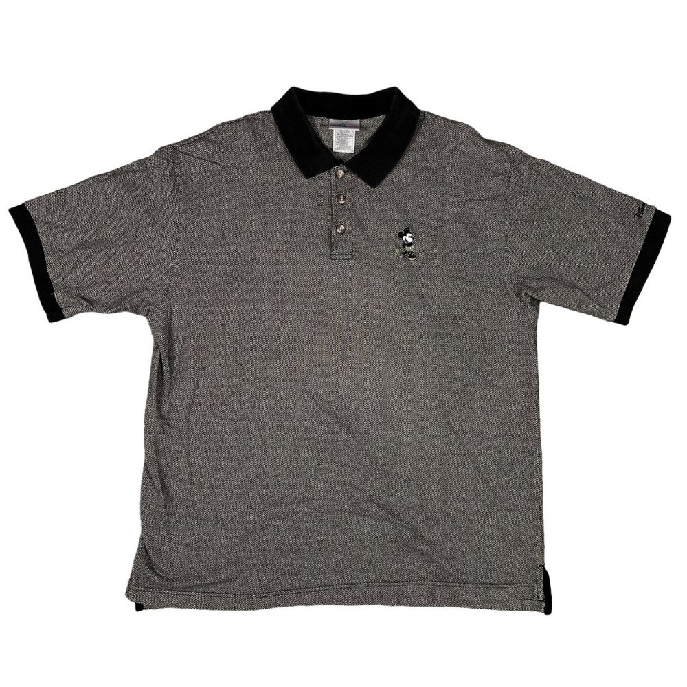 Disneyland Resort Shirt Men's Short Sleeve Herringbone Pattern Polo Tan Black XL